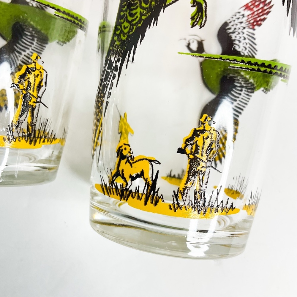 Vintage Pheasant Hunting Glass Tumblers Set Retro Bird Barware - Picture 7 of 9
